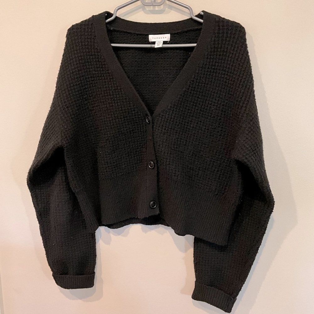 Top shop waffle knit black cardigan